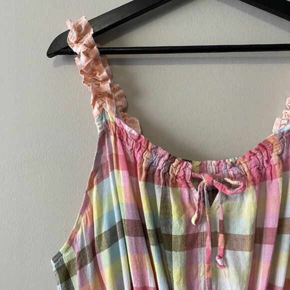 Handmade Plus Size Cotton Linen Pink Peach White Elastic Straps Dress - Picture 5 of 13